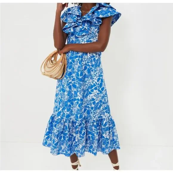 TUCKERNUCK Hyacinth House Blue and White floral Beaufort Thea Midi Dress NWT XXS - Picture 3 of 8